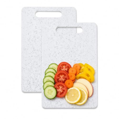 Small Chopping Board Plastic White,25 x 15cm Chopping Board Set of 2 Mini Chopping Boards for Kitchen Use in Food Prep and Vegetable Cutting