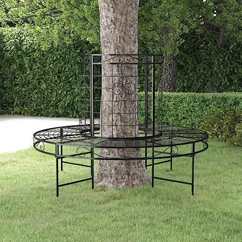 Teenpull Runde Baumbank Ø137 cm Schwarz Stahl, Wetterfest Gartenbank für Bäume, Robuste Metall Sitzbank für Terrasse & Hof, Langlebige Outdoor Parkbank
