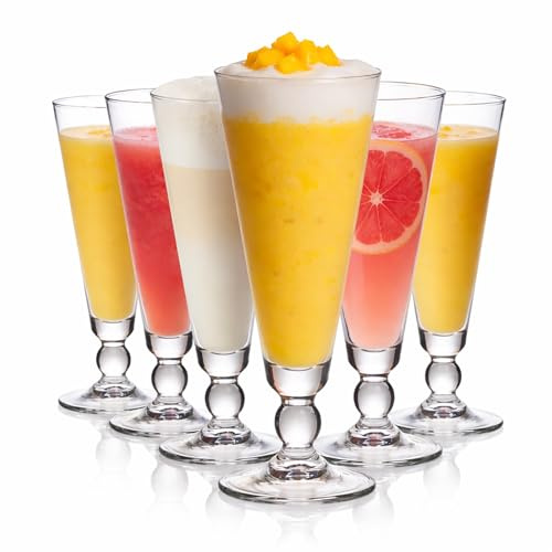 TOLASTO 6er Set Saftgläser 327 ml, Hohe Trinkgläser mit Fuß, Klare Fruchtsaftgläser und Wassergläser, Cocktailgläser, Smoothie Gläser, Longdrinkgläser für Orangensaft, Party, Frühstück und Dessert