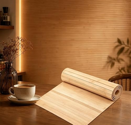 Yuragim Bambu väggpanel 30 x 244 cm, väggbeklädnad inomhus, naturlig bambupanel för väggdekoration, vardagsrum, kontor, kök, takbeklädnad, möbelbeklädnad, flexibel bambumatta, modern rumsdesign