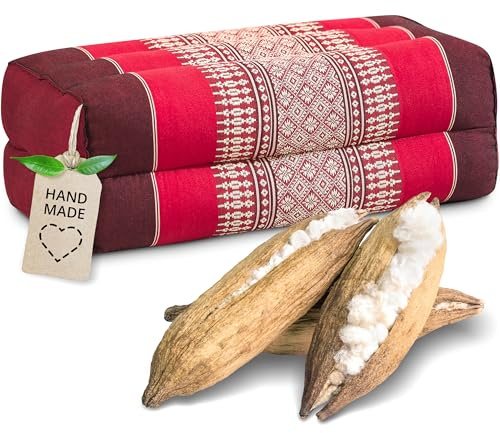 livasia Block Yogakissen eckig - 17x34x12cm - Meditationskissen mit Kapok, Stützkissen Bolster rechteckig, Yoga Pilates Zubehör Nackenkissen, Thaikissen fest handgefertigt