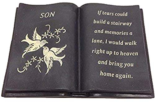 Son Slate Grey Memorial Book – Dove & Diamante Detail – Grave Plaque Ornament Tribute