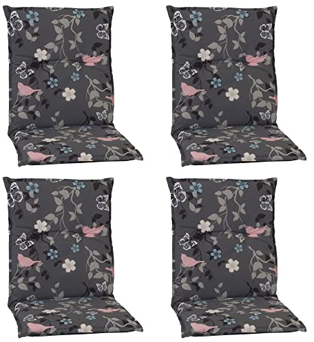NYVI Gartenstuhl Auflagen Niedriglehner 4er Set Barcelona - UV-Beständig, Atmungsaktiv, Strapazierfähig - Niedriglehnerauflagen Outdoor - Sitzauflagen für Gartenstühle 100x50cm Vintage Flower