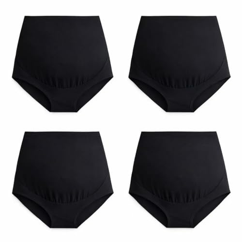 Mama Cotton Women's Over the Bump Maternity Knickers High Waist Full Coverage Pregnancy Underwear (All Black 4 Pack, Size-XXL)