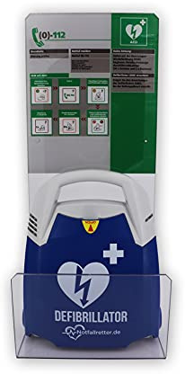 Notfallretter Defibrillator AED Basic, vollautom. Schockauslösung, Garantie Schiller Deutschland, mit HLW-Unterstützung inkl. Acrylglas-Wandwinkel mit Erste Hilfe Tafel, MDR-zertifiziert