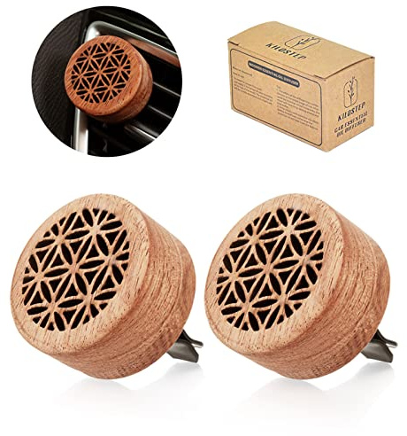 Essential Oil Car Diffuser, 2 PCS Car Aromatherapy Wood Diffuser with Vent Clip