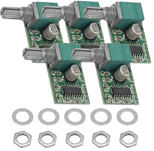 AZDelivery 5 x PAM8403 mini amplificatore stereo digitale 2x 3 Watt DC 5V scheda amplificatore di potenza con potenziometro per fai da te altoparlanti e cuffie incluso E-Book