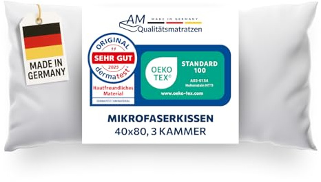 DormiGood Premium Mikrofaser Kissen 40x80 - Made in Germany - Allergiker Kopfkissen 40x80 mit hochwertiger Sensofill Füllung - Oeko TEX zertifiziertes Pillow 40x80 mit Kissenbezug aus 100% Baumwolle