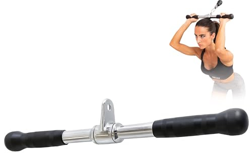 MuscleForge Barra Lat Machine 50 cm – Barra Tricipiti e Lat Machine per Allenamento Schiena, Spalle e Bicipiti – La Barra Dritta con Impugnature Antiscivolo – Attacco Palestra Casa Cavo Pulley