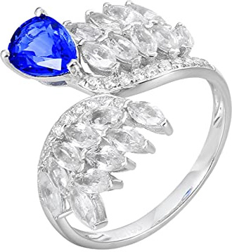 AMDXD Hochzeitsring Weißgold 750 18 Karat Frauen, 1.12ct Saphir Freundschaftsringe Blau, 4 Klaue Diamantring 750 Weißgold mit Diamant Echtschmuck, Gr.54 (17.2)