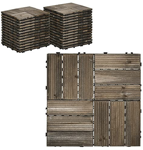Outsunny 27 piastrelle in legno ad incastro per pavimenti da esterni, per patio, balcone, terrazza, vasca idromassaggio, 30 x 30 cm per pezzo, 2,5 ㎡ per confezione, grigio antracite