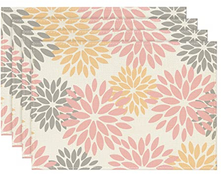 Artoid Mode Blumen Rosa Dahlien Sommer Platzsets 4er Set, 30x45cm Urlaub Tischsets Waschbar Platzdeckchen Küche Party Deko
