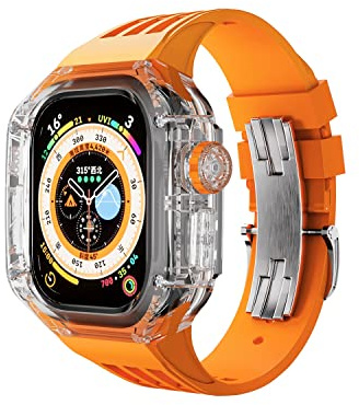 KGDHB Kit de modification transparent de luxe pour Apple Watch Band Ultra 49 mm Fluororubber Case & Strap pour iWatch Series 49 mm Refit Mod Set