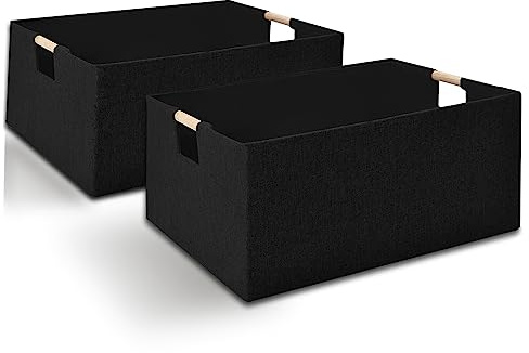 xianshengle Storage Bins & Fabric Storage Basket for Shelves - Decorative Baskets Storage Box Cubes Containers W/Handles for Closet Shelf Nursery Toy, Home, Office, Books,Bathroom (Black 2 Pack)