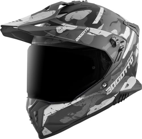 Bogotto FG-601 Sniper Fiberglas Enduro Helm, schwarz matt/grau, S
