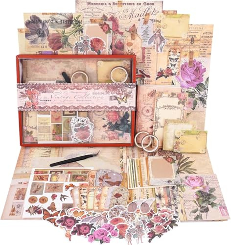 Funto Scrapbooking Kit (96 PCS), Colección Vintage-Rose Angel, Perfecto para Materiales de Scrapbooking de Balas, Planner DIY Artes y Manualidades Collage