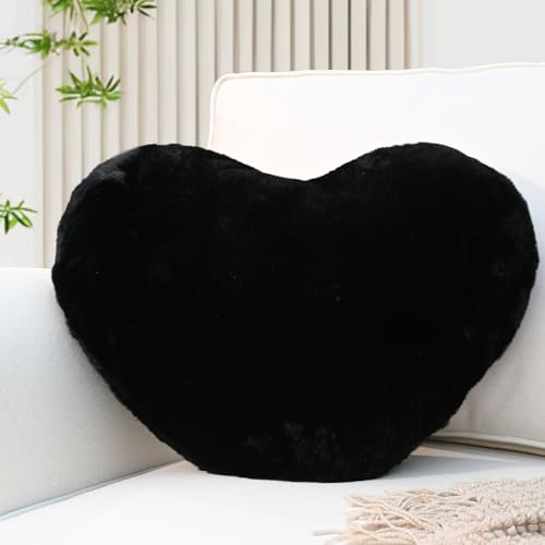 Yhoelata Herzkissen, Schwarz Herzform Kissen Kuschelkissen, Love Zierkissen Aesthetic, Plüsch Kissen für Wohnzimmer Sofa Schlafzimmer Bett, Geschenk 38x48 cm