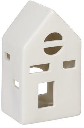 Relaxdays Casetta Portacandele in Ceramica, Casa Luminosa Porta-Tealight, per 1 Candelina, HLP: 12,5 x 7 x 6 cm, Bianco