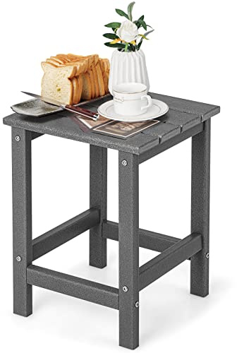 GOPLUS Trädgårdsbord liten, sidobord utomhus av HDPE, soffbord, balkongbord väderbeständigt, bistrobord, platsbesparande för vardagsrum sovrum, terrass, gård och trädgård (kvadratisk, grå)