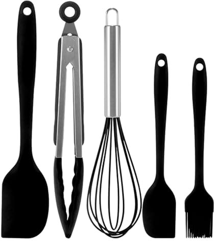 Kochutensilien-Set, Utensilien-Set zum Backen - Silikon-Backspatel Schneebesen-Zangen-Set 5-teilig - Küchenzubehör für Reisen, Wohnmobil, Apartment, Campingplatz, Bäckerei
