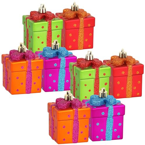 com-four® 8X Christbaumanhänger Geschenk - Weihnachtskugel Geschenkbox - Christbaumschmuck in Geschenk-Form für die Weihnachtsbaum-Dekoration - bruchfester Baumschmuck