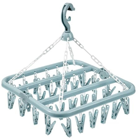 Aiweijia Hanging Clothes Drying Rack, 32 Clips for Socks, Underwear, Blue | 32 clips, 360° folding