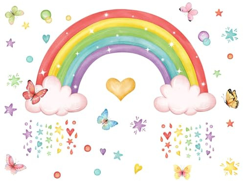 Purekay Wandtattoo Regenbogen Groß Wandaufkleber Wolken Sterne Wandsticker Wohnzimmer Schlafzimmer Babyzimmer Kinderzimmer Wanddeko Aufkleber