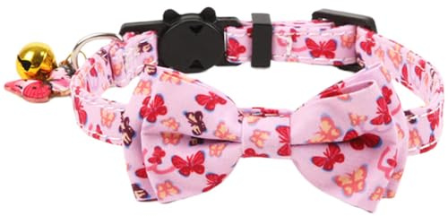 Petiry Pinkes Katzenhalsband mit Schleife und Glocke, Schmetterlingsmuster, Schnellverschluss, bezaubernder Schmetterlings-Anhänger für Kätzchen, 1 Stück, rosa Schmetterling