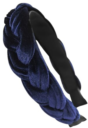 axy Trachten Haarreif geflochten fürs Dirndl Samt Flechtoptik Damen Stirnband Haarschmuck Haarreifen Hairband HRZ3 (Dunkelblau, Breit)