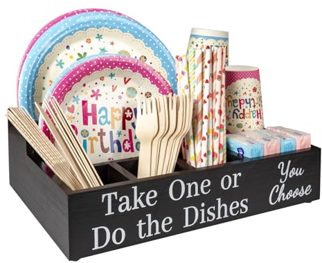 Guolich Dispensador de Platos de Papel, Soporte para Encimera de Cocina, Organizador de Cubiertos Rústico, Caja Organizadora de Platos de Papel, Caja de Cubiertos de Madera