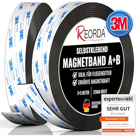 REORDA® Magnetband A B (EXTRA STARKER 3M KLEBER) selbstklebender Magnetstreifen für Fliegengitter & Moskitonetze für beste gegenseitige Anziehung - Magnetband selbstklebend