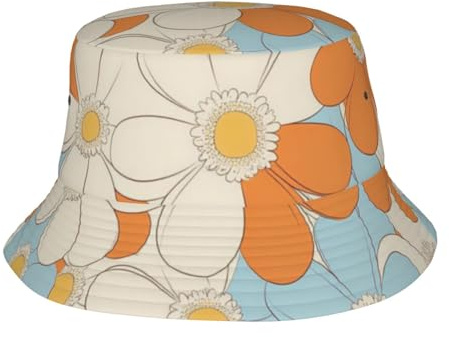 ZSUUGJ Chapeau cloche d'été rétro des années 70 avec motif floral pour femme et homme, casquette de pêche pour voyage, plein air, plage, golf, noir, noir, taille unique