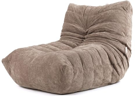 Icon Enzo Chenille Bodenstuhl mit Schaumstofffüllung, Beige | Weich Chenille Stoff, Bequemer Stuhl, Sitzsack Erwachsene, Akzentstuhl für Schlafzimmer und Wohnzimmer