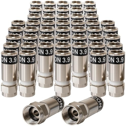 1STec 50 x RG59 Cabelcon 3.9 Crimp on compression Hex head screw type male F-connector plugs for coaxial aerial cables used by Virgin Media Digital coax signal lead broadband TiVo TV Box Cablecon