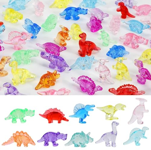 LunarCharm 50 Pieces Mini Dinosaur Figures: Multi-colored Dinosaurs for Decoration, Party Gifts, Treasure Box Toys, Hide and Seek