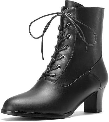 Voviggiw Women Victorian Lace up Ankle Boots Witch Costume Booties with Side Zipper Black Size 39