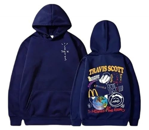 Travis Scott x Jack Sudaderas collaborazione felpa con cappuccio nera unisex in stile hip-hop di tendenza, stampa con motivo terra di McDonalds, outfit casual e rilassato per coppie, tendenza