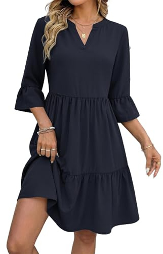 Zeagoo Robe Femme d'été à Manches 3/4 Robes Col en V Longueur Genou Ample