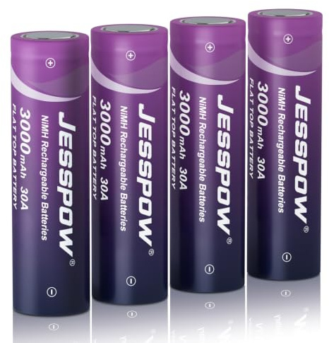 Piles Rechargeables NiMH，30A 3000 mAh à Dessus Plat (Lot De 4) | Haute Capacité Batterie pour Lampes de Poche, Lampe Fronta，Lumières de Jardin extérieures (Pas de Piles AA)