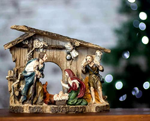 Marco Paul Christmas Nativity Scene Resin Nativity Statue Set Religious Ornament Festive Decoration for Home Indoor Decorative Nativity Manger Figure Xmas Holy Figure Christmas Décor Holy Display