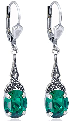 Jugendstil Ohrringe Markenkristalle Silber Grün Emerald Silber-Ohrhänger NOBEL SCHMUCK
