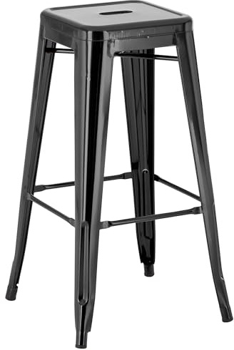 CLP Sgabello da Bar Joshua I Sgabello da Bar impilabile in Metallo I Sgabello da Bar con poggiapiedi I Altezza della Seduta 76 cm I Sgabello impilabile, Colore:Nero