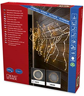 Konstsmide 3367-100 LED Dekoration variabler Lichterkranz/Lichtergirlande, weiß / für Außen (IP44) / 24V Außentrafo / 240 warm weiße Dioden / weißes Kabel, 3365-100