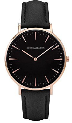 Band Joeson Leaders Damen Quarzuhr, Lederband, Ganz schwarzes Roségold