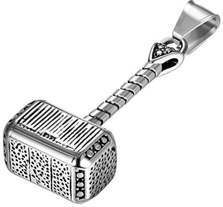 Collar para hombre de JewelryWe, de acero inoxidable con colgante de martillo de Thor y cadena de 55 cm