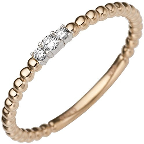 Jobo Damen-Ring schmal aus 14 Karat 585 Gold Bicolor mit 3 Diamanten Größe 50