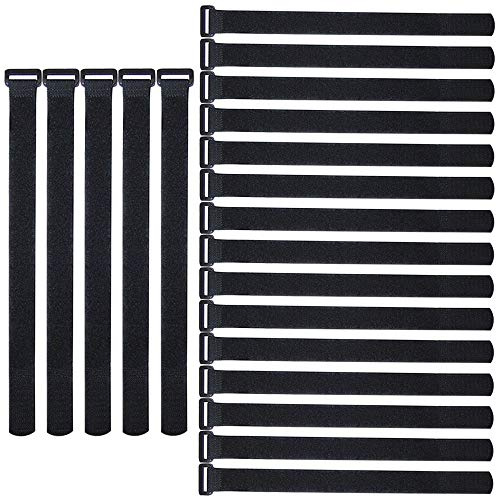 QitinDasen 20 Stycken 20 X 2 cm Nylon Kabelband, Återanvändbara Kabelremmar, Justerbara Kardborreband Buntband, Multifunktionell Kabelorganisatör (Svart)