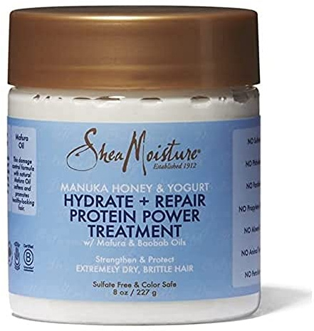 SHEA MOISTURE Moisture Manuka Honey & Joghurt Hydrate & Repair Protein Power Treatment mit Mafura und Baobab-Ölen zur Stärkung und zum Schutz von extrem trockenem, sprödem Haar 227 ml