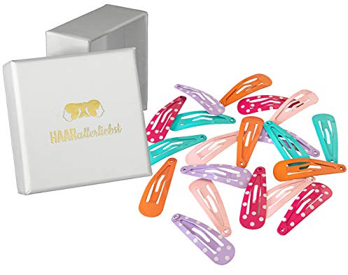 Haarallerliebst Haarspangen klein für Kinder – 20 Stück in bunt pink rosa lila mit Punkten (3 cm) inkl. Aufbewahrungsbox weiss – Ideal für dünnes, feines Haar