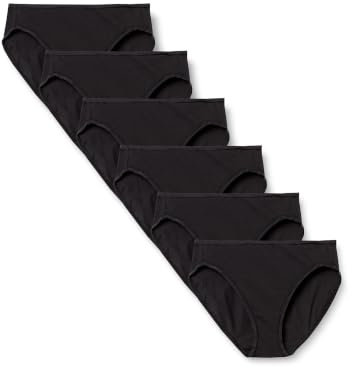 Amazon Essentials Bragas Tipo Bikini de Corte Alto Elásticas de Algodón Mujer, Pack de 6, Negro, XXL Grande